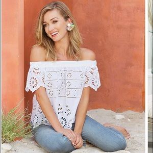 White Floral Cutout Shirt